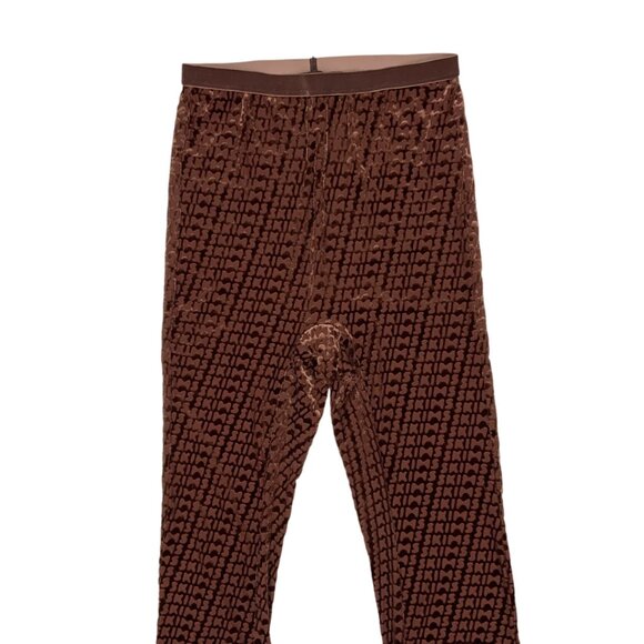 Skims Velvet Flare Legging Pant 2XS XXS Chestnut Brown Allover Logo Print Sheer - Picture 6 of 11